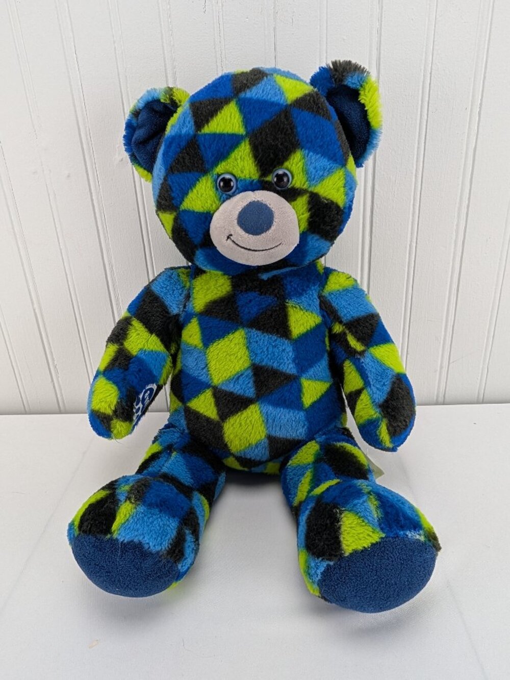 Build A Bear Gamer Teddy Bear Plush 18" Stuffed Animal 2019 BABW Geometric Blue
